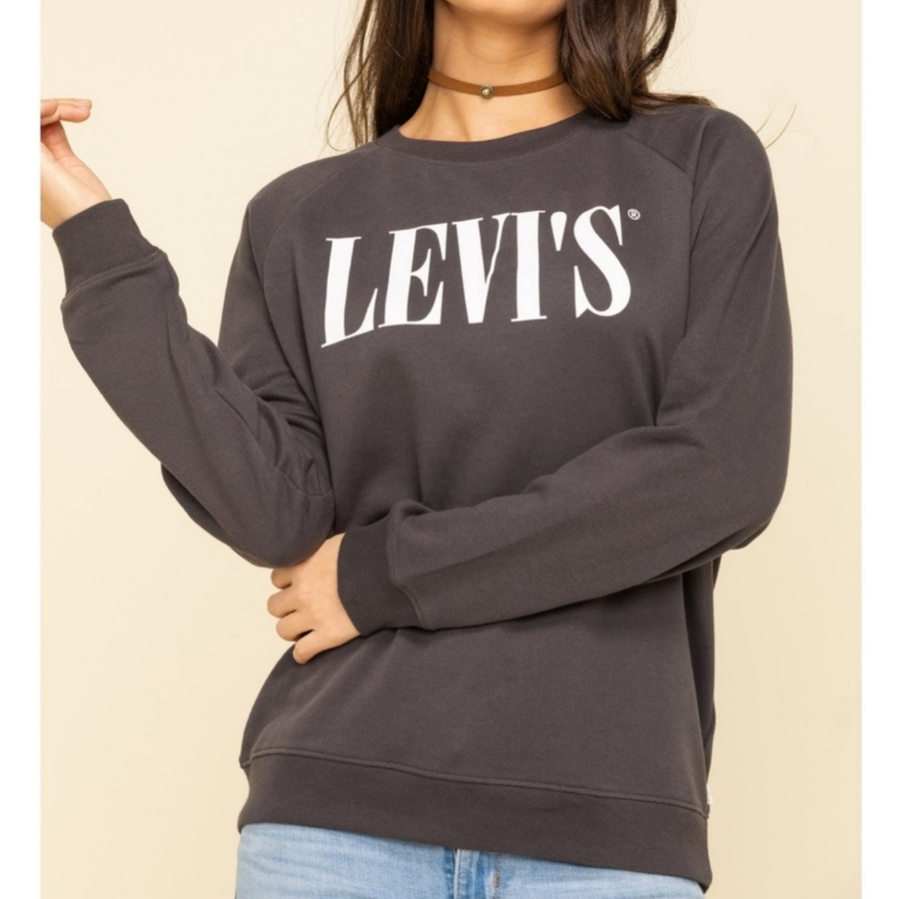 Levi's Women's Sweater sweatshirt logo crewneck long sleeve Medium gray color